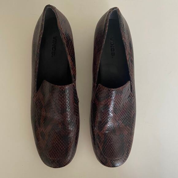 Vince Brown Leather Slip On Fauna Snakeskin Print Loafers Size 9.5 - Picture 4 of 8